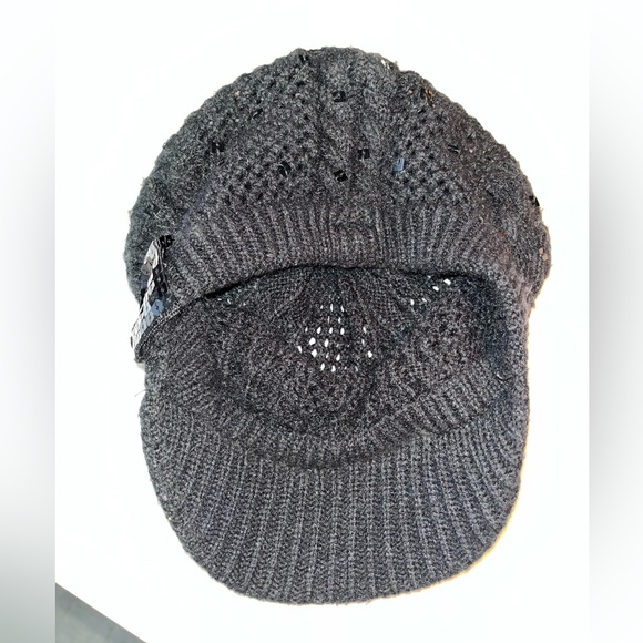 Fabulous black crocheted cap.  Sparkly bow on side. Justice one size fits all. - Picture 6 of 7